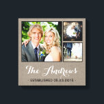 Rustic Wedding Monogram Photo Collage Canvas Print<br><div class="desc">Add three of your favourite wedding photos to create a beautiful unique photo collage canvas art print. Personalize the design with your family name monogram and wedding date or other custom text. Click Customize It to move photos or change text fonts and colours to create a unique one of a...</div>
