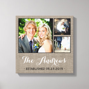 Rustic Wedding Monogram Photo Collage Canvas Print