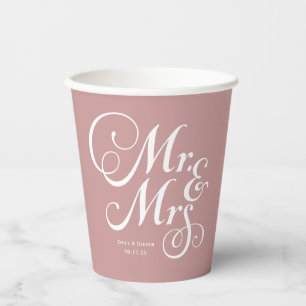 Rustic wedding mr & mrs Dusty Pink personalized Paper Cups