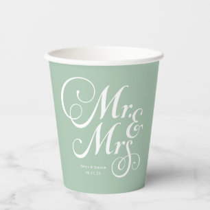 Rustic wedding mr & mrs Sage Green personalized Paper Cups