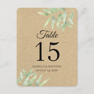 Rustic wedding. Olive Branch. Kraft Table numbers