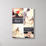 Rustic Wedding Photo Collage Love script Canvas Print<br><div class="desc">Customize this photo wrapped canvas with up to four of your favourite wedding shots from the best day ever. The chalkboard background blocks adds a rustic feel and the love script with it's modern handwritten style is elegant and classic. Personalize with your names and special wedding date. A perfect keepsake....</div>