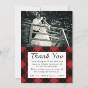 Rustic Wedding Photo Thank You Plaid Red Tartan Card