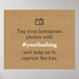 Rustic Wedding Photos Hashtag Burlap Poster