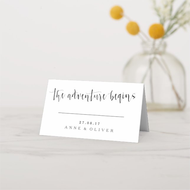 Rustic Wedding Place Cards The Adventure Begins (Front)