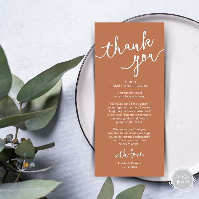 Rustic Wedding Place Setting Dinner Thank you Card (Rustic Wedding Place Setting Rehearsal Dinner Thank you Card Plate Decor Copper Terracotta Brown)