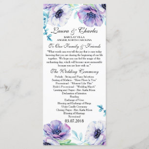 Rustic Wedding Program Anemone Watercolor Flower