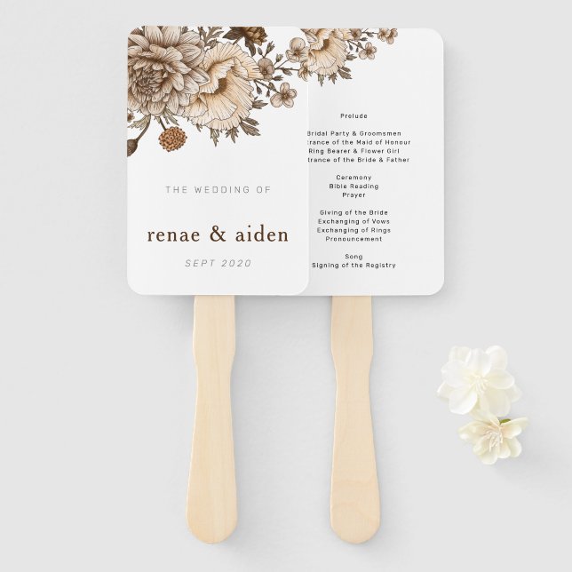Rustic Wedding program, Boho Woodland Hand Fan (Front and Back)