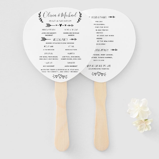 Rustic Wedding Program Order of Events Hand Fan (Front and Back)