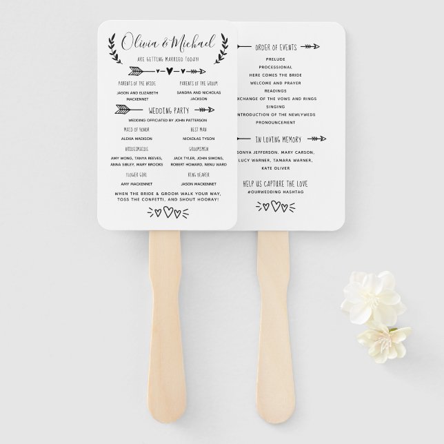 Rustic Wedding Program Order of Events Hand Fan (Front and Back)