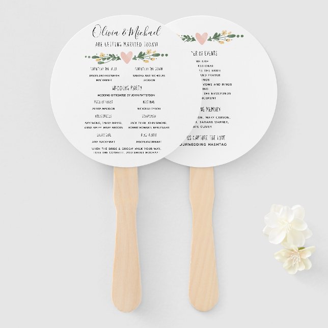 Rustic Wedding Program Order of Events Hand Fan (Front and Back)