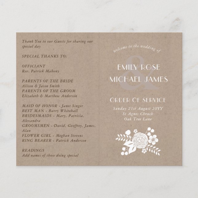 Rustic Wedding Program Order of Service Kraft Look (Front)