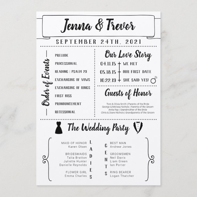 Rustic Wedding Program With Icons (Front)