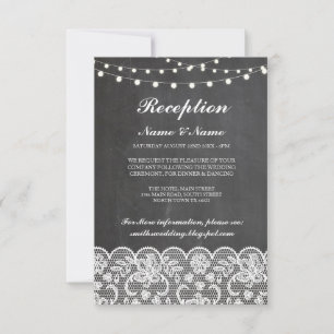 Rustic Wedding Reception Cards Chalk Lace Lights