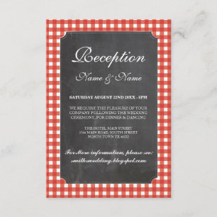 Rustic Wedding Reception Cards Red Check Chalk