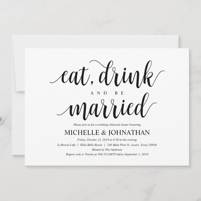Rustic Wedding Rehearsal Dinner, Black and White Invitation (Front)
