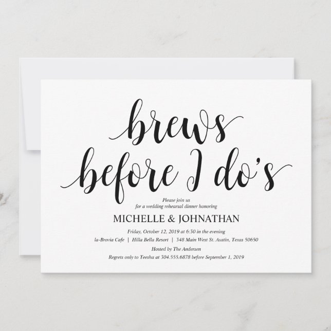 Rustic Wedding Rehearsal Dinner, Black and White Invitation (Front)