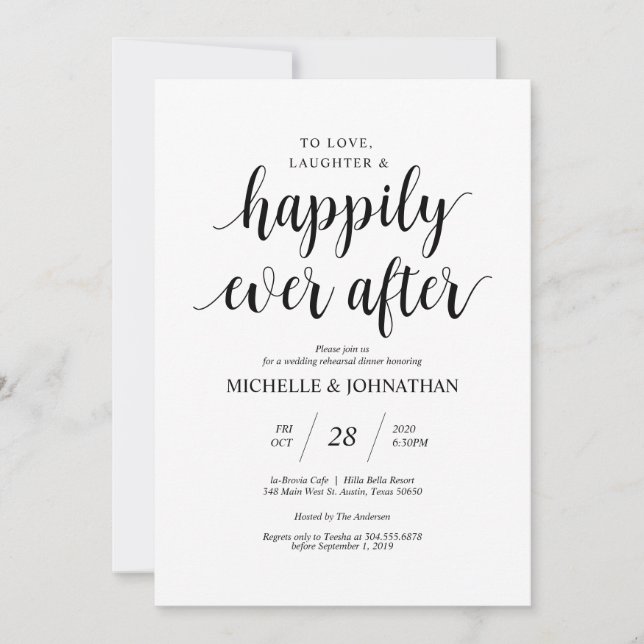 Rustic Wedding Rehearsal Dinner, Black font Invitation (Front)