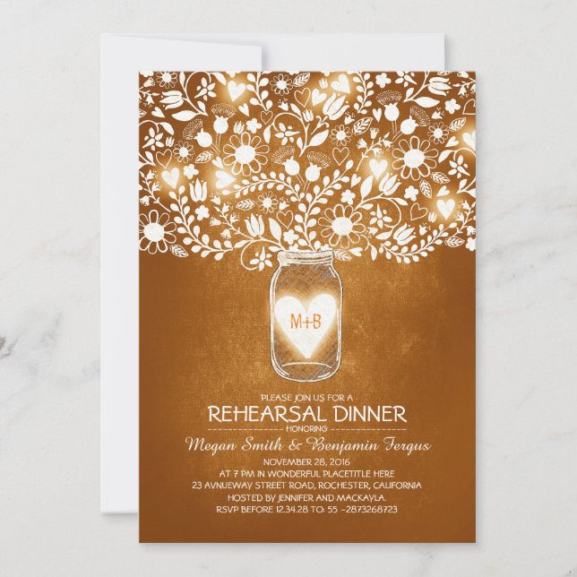 Rustic Wedding Rehearsal & Dinner Mason Jar Invite (Front)
