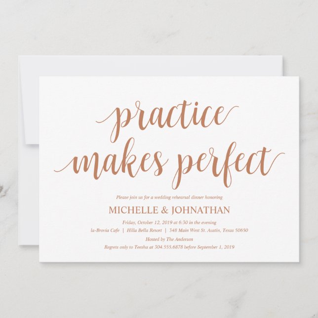 Rustic Wedding Rehearsal Dinner, Modern Copper Invitation (Front)