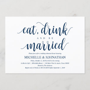 Rustic Wedding Rehearsal Dinner, Navy Blue Invitation