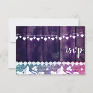 Rustic Wedding RSVP Card – Purple & Pinkish White 
