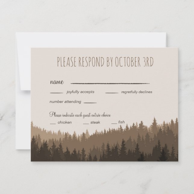 Rustic Wedding RSVP with dinner, number attending (Front)