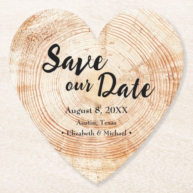 Rustic Wedding Save our date Print Wood grain  Paper Coaster (Front)