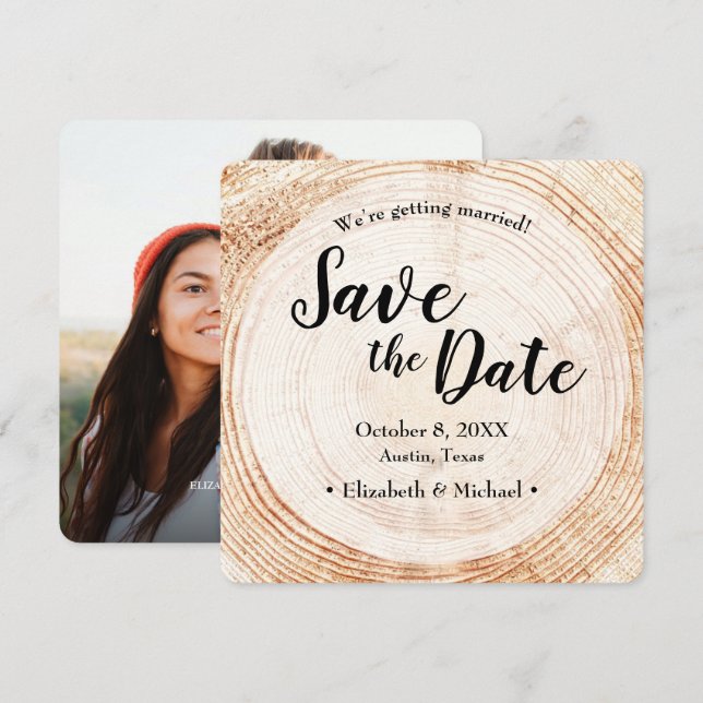 Rustic Wedding Save the date photo Wood Grain Invi Invitation (Front/Back)