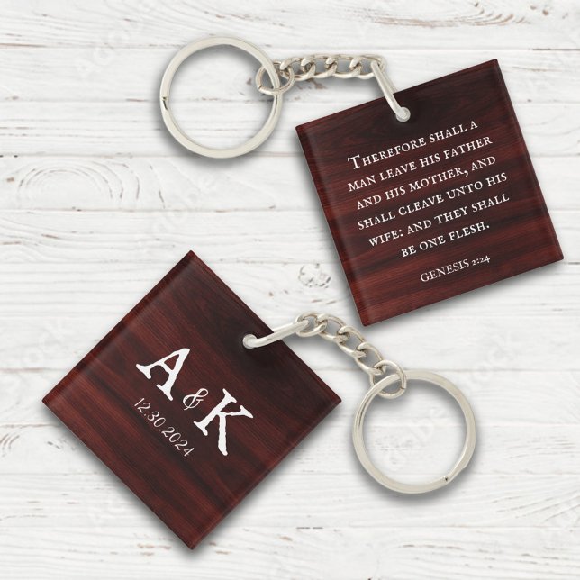 Rustic Wedding Scripture Couples Monogram  Keychain (Creator Uploaded)