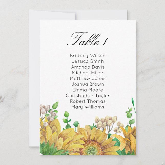 Rustic wedding seating chart. Sunflower table plan Invitation (Front)