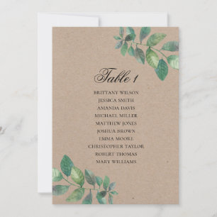 Rustic wedding seating chart. Watercolor botanical Invitation