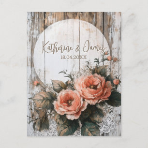 Rustic Wedding Sign with Custom Names and Date Postcard