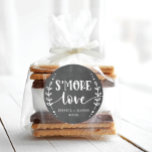 Rustic Wedding S'more Love Favour Classic Round St Classic Round Sticker<br><div class="desc">These lovely s'more favour stickers are perfect for baby shower favours,  bridal shower favours,  birthday parties and weddings. See the entire collection for more matching items!</div>