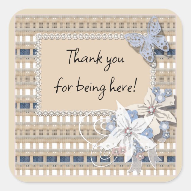 Rustic  , wedding square sticker (Front)