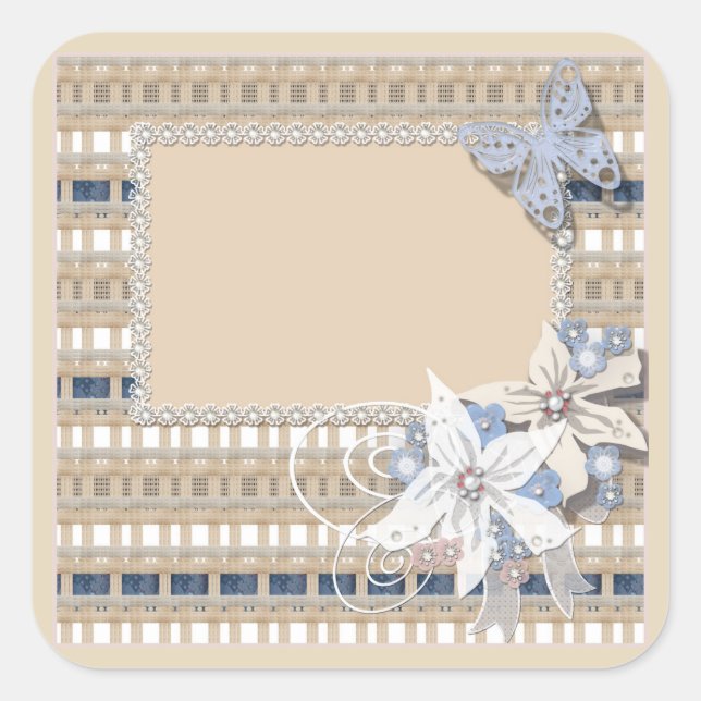 Rustic  , wedding square sticker (Front)