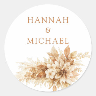 Rustic Wedding Sticker Floral Autumn Beige Editabl