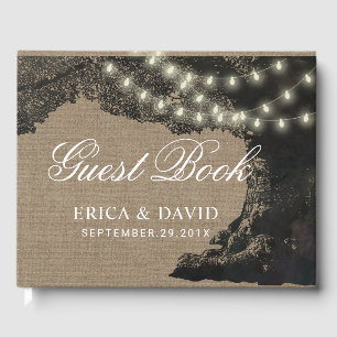 Rustic Wedding String Lights Vintage Tree Guest Book