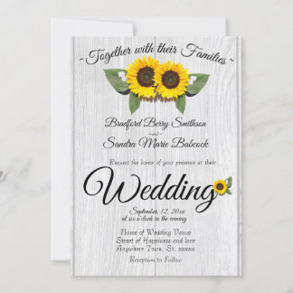 Rustic Wedding  Sunflower Barn Wood Grey Invitatio Invitation