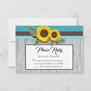 Rustic Wedding Sunflower Teal Wood Grey Stripe