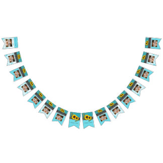 Rustic Wedding  Sunflower Teal Wood Grey Stripe Bunting Flags