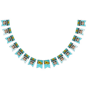 Rustic Wedding  Sunflower Teal Wood Grey Stripe Bunting Flags
