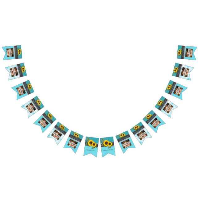 Rustic Wedding  Sunflower Teal Wood Grey Stripe Bunting Flags (All)