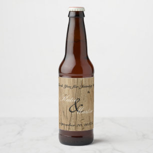 Rustic Wedding Thank You Brown Woodgrain Nature Beer Bottle Label
