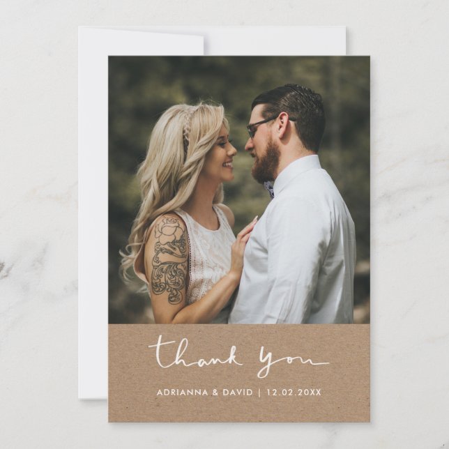 Rustic Wedding Thank You Kraft Paper Card (Front)