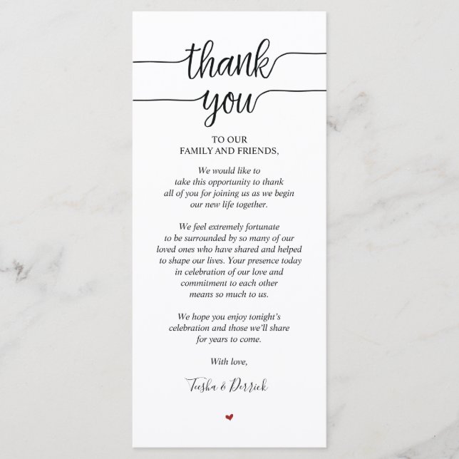 Rustic Wedding Thank you Place Setting Card (Front)