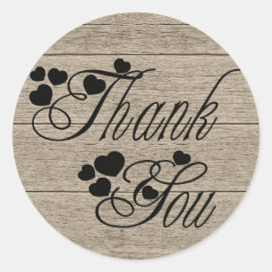 Rustic Wedding Thank You Wood Black Country Hearts Classic Round Sticker