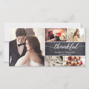 Rustic wedding Thankful Horizontal photo collage Thank You Card