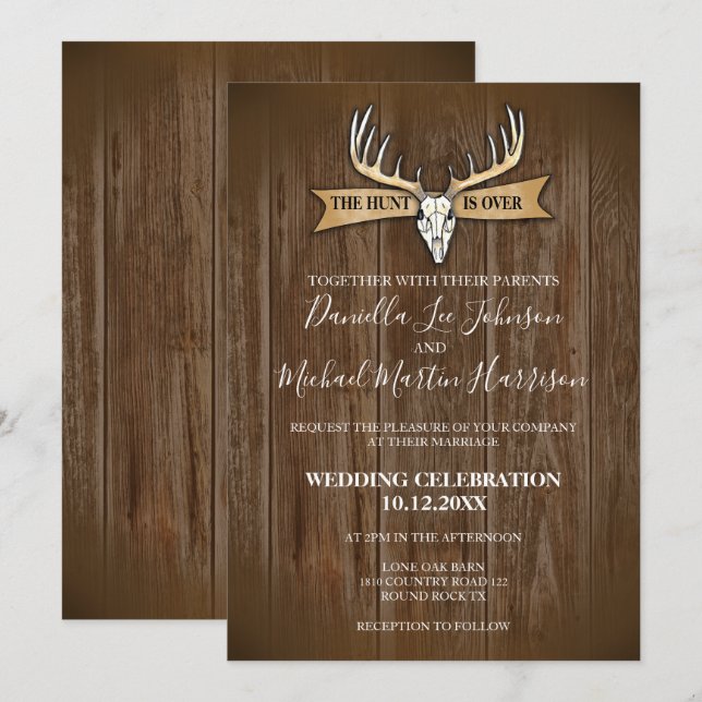 Rustic Wedding The Hunt Is Over Invitation (Front/Back)