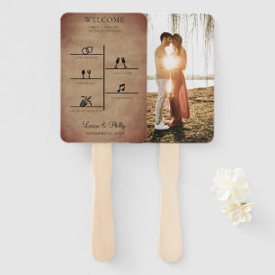 Rustic Wedding Timeline Photo Program Hand Fan